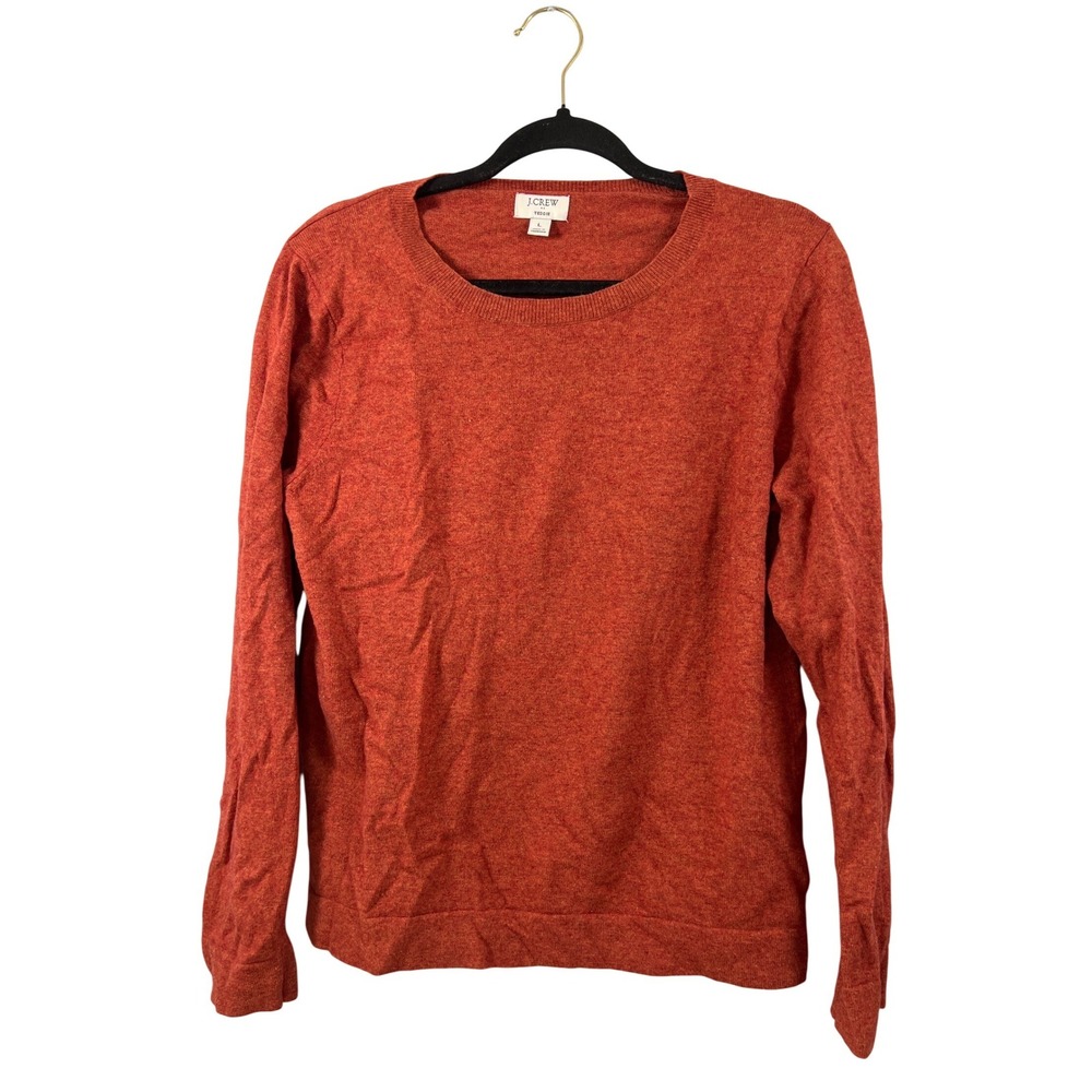 J Crew Brunt Orange Crew Neck Teddy Sweater Wool Large Preppy Boho Old Money